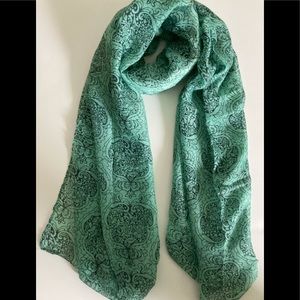 🛍 Romantic Pattern Long Scarf, Teal & Navy